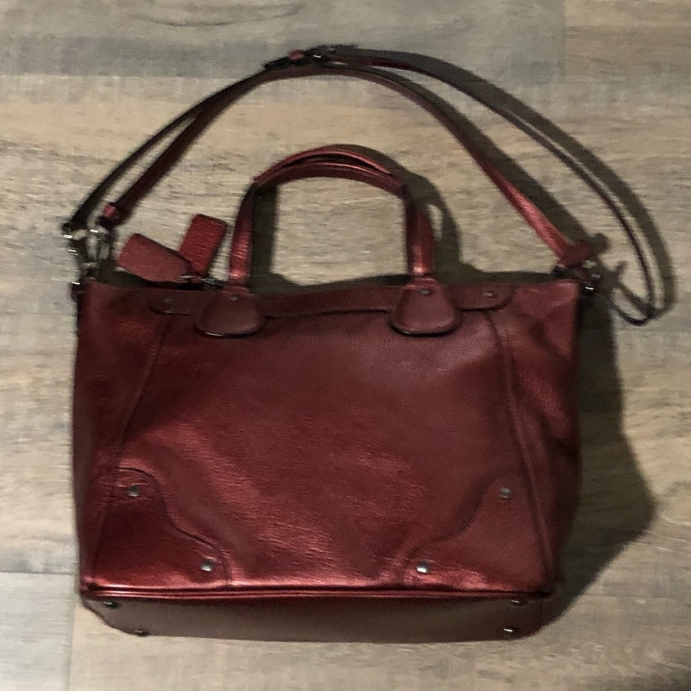 Coach Leather Mickie Shoulder Tote in Metallic Cherry - Picture 6 of 9